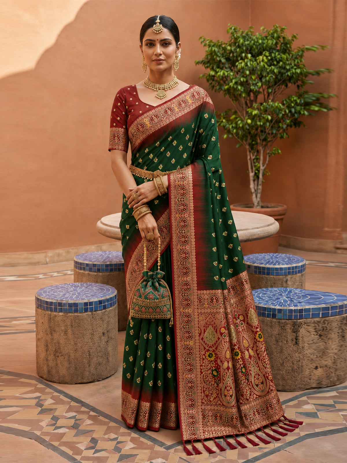 Women's Banarasi Silk Saree With Unstitched Blouse Piece