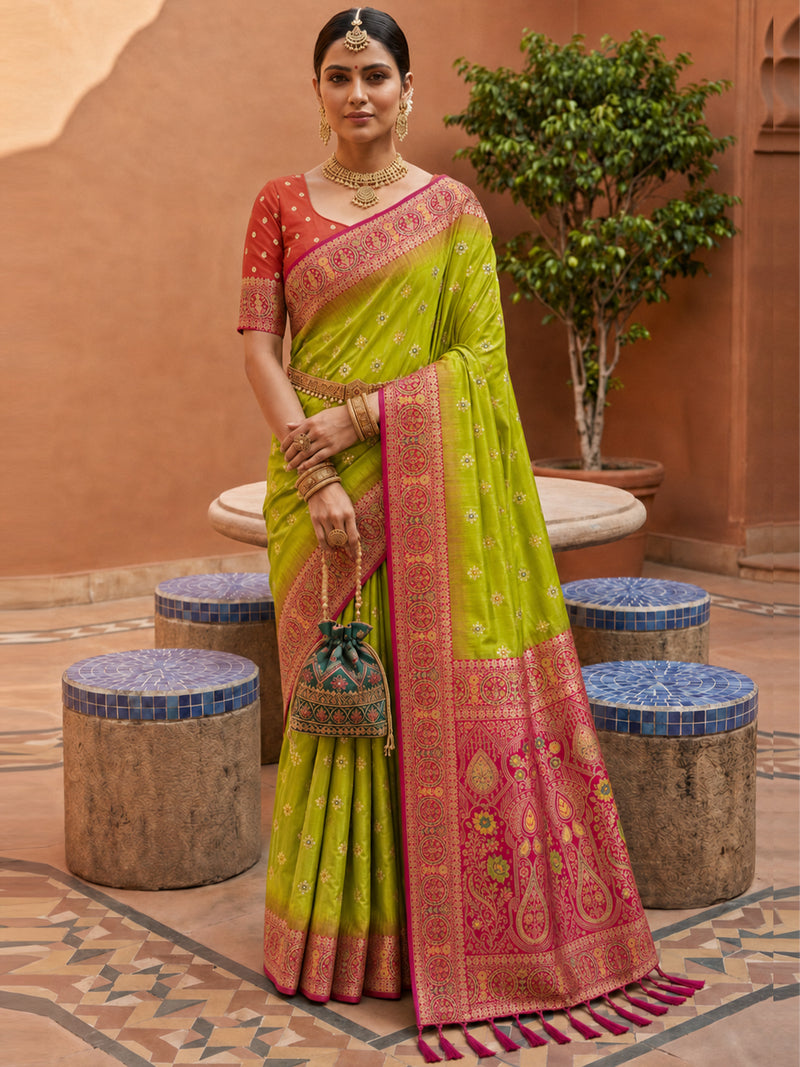 Women's Banarasi Silk Saree With Unstitched Blouse Piece