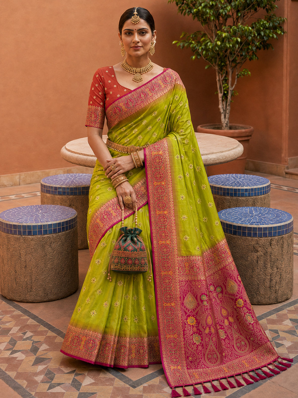 Women's Banarasi Silk Saree With Unstitched Blouse Piece