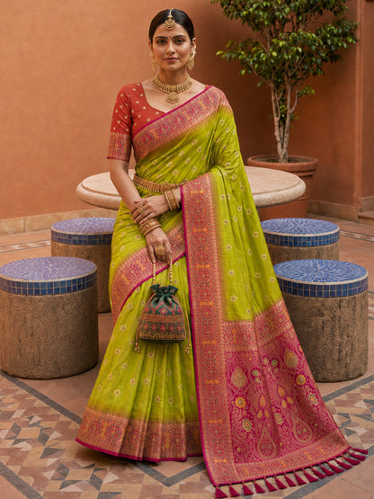 Women's Banarasi Silk Saree With Unstitched Blouse Piece