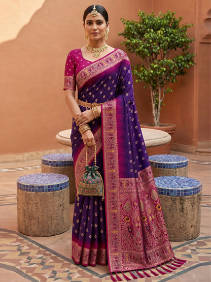 Women's Banarasi Silk Saree With Unstitched Blouse Piece