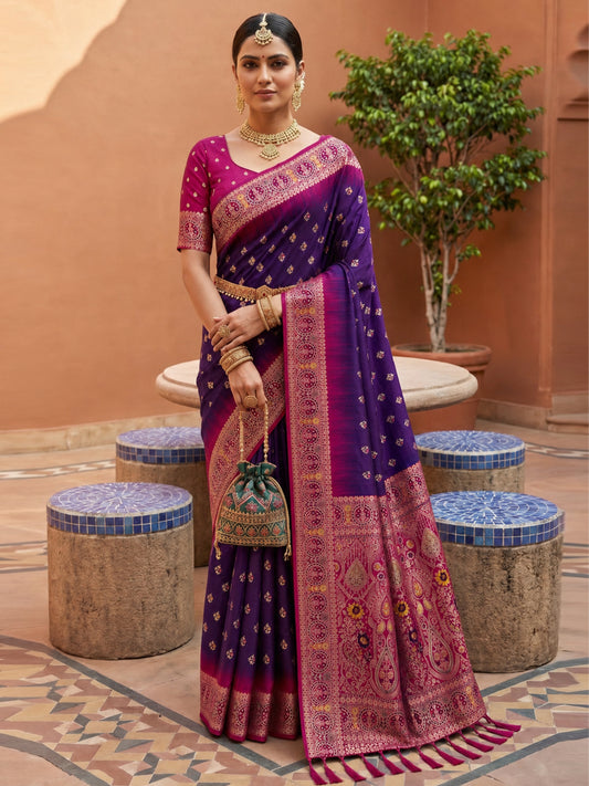 Women's Banarasi Silk Saree With Unstitched Blouse Piece