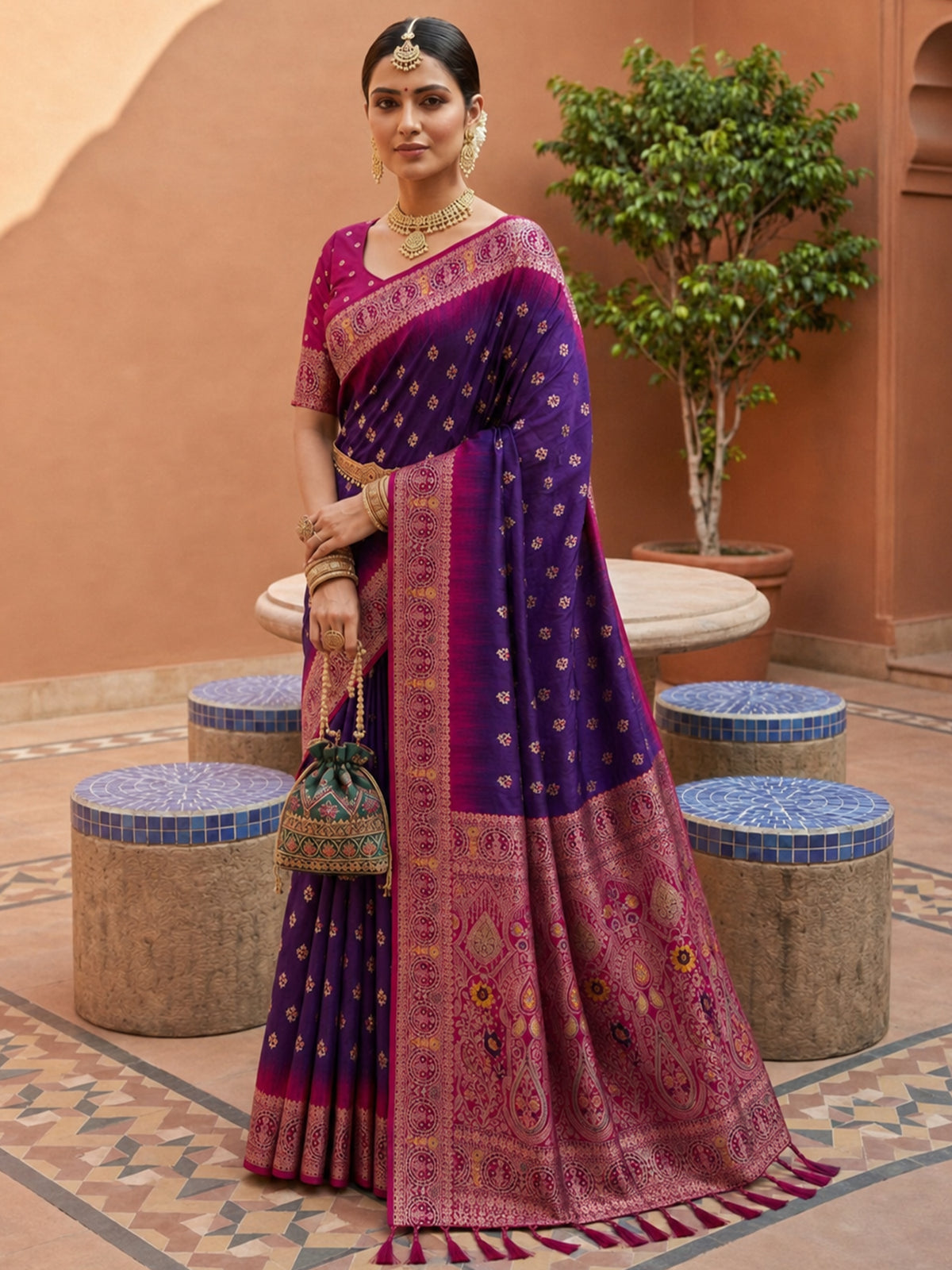 Women's Banarasi Silk Saree With Unstitched Blouse Piece