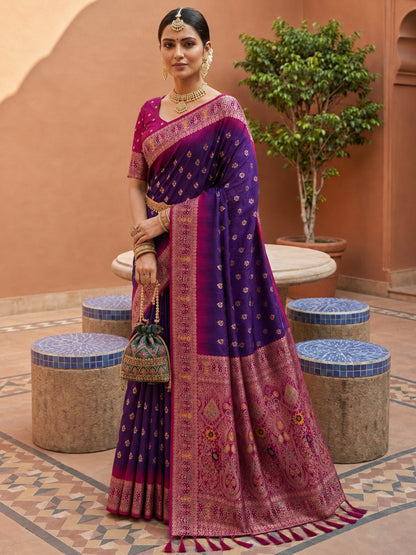 Women's Banarasi Silk Saree With Unstitched Blouse Piece