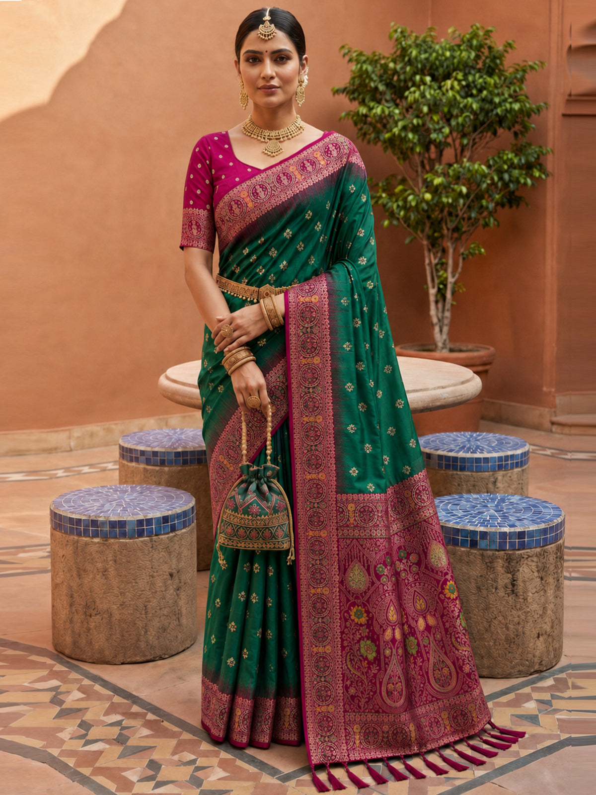 Women's Banarasi Silk Saree With Unstitched Blouse Piece