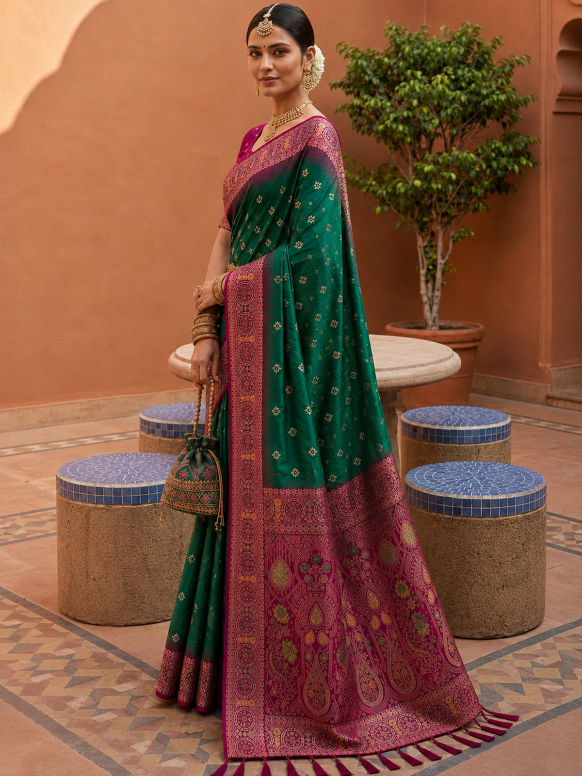 Women's Banarasi Silk Saree With Unstitched Blouse Piece