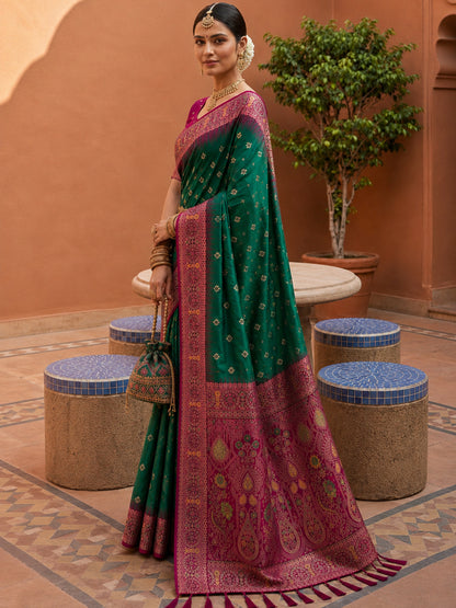 Women's Banarasi Silk Saree With Unstitched Blouse Piece