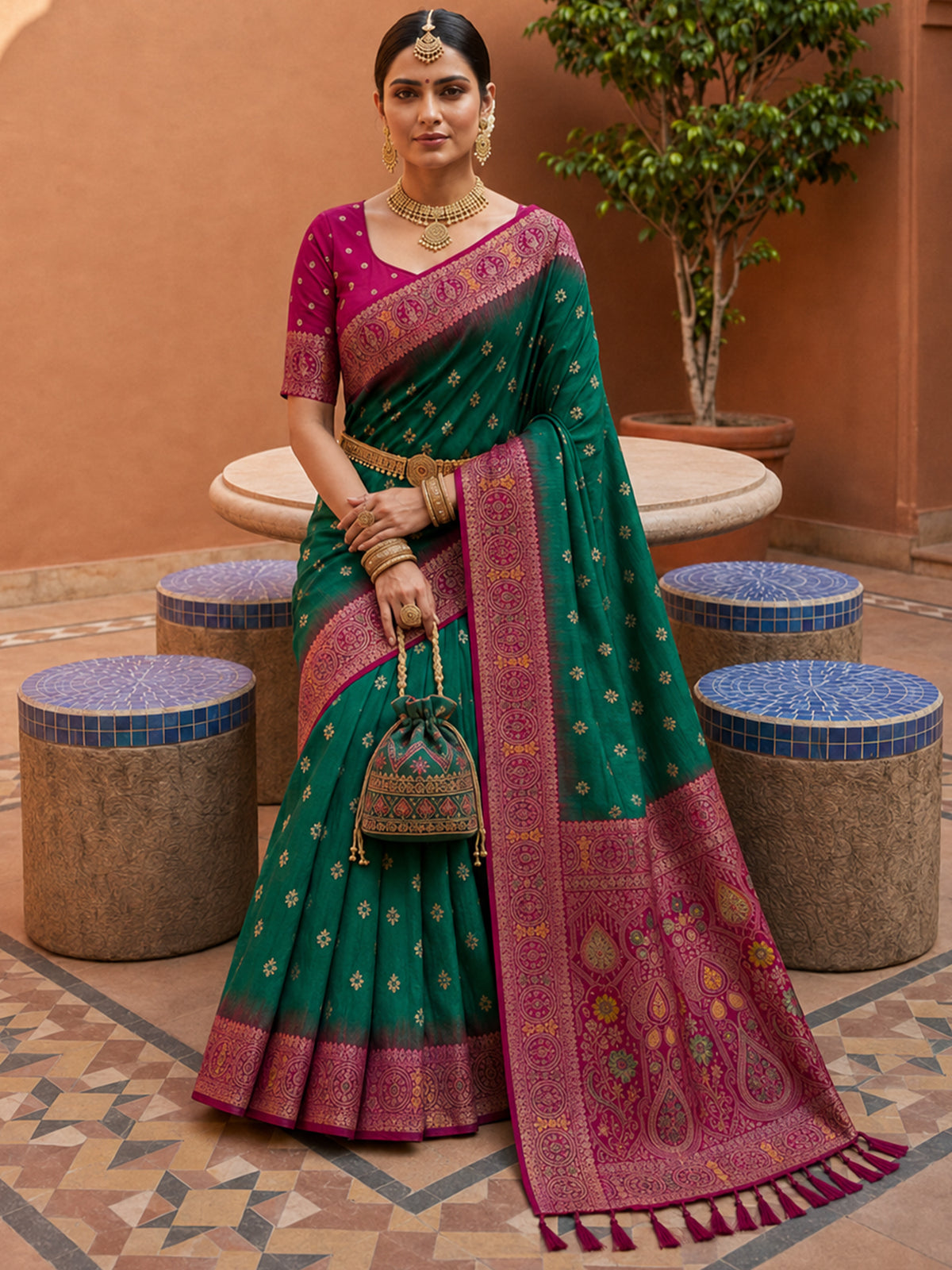 Women's Banarasi Silk Saree With Unstitched Blouse Piece