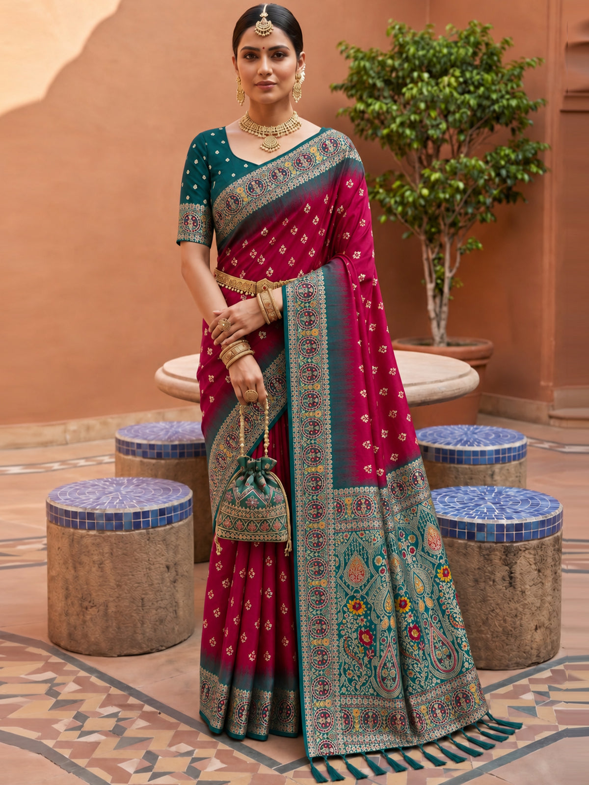 Women's Banarasi Silk Saree With Unstitched Blouse Piece