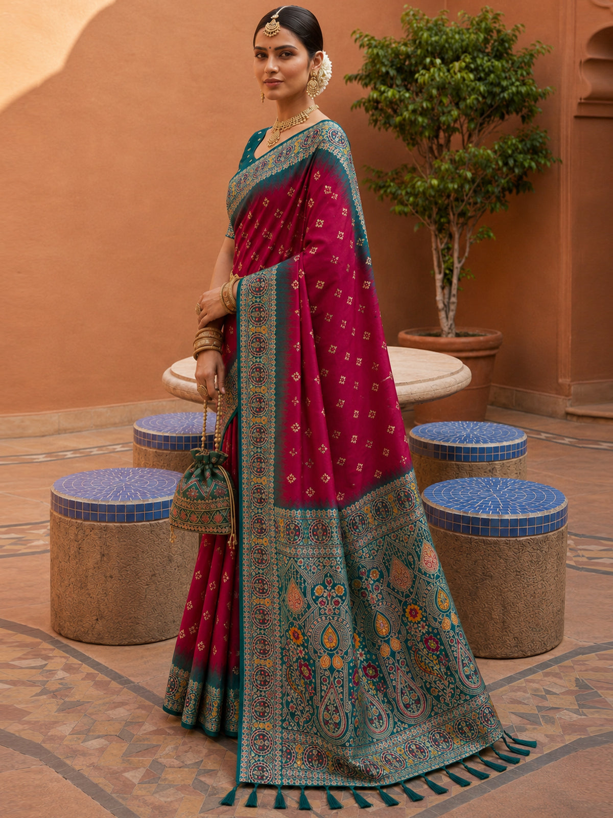 Women's Banarasi Silk Saree With Unstitched Blouse Piece