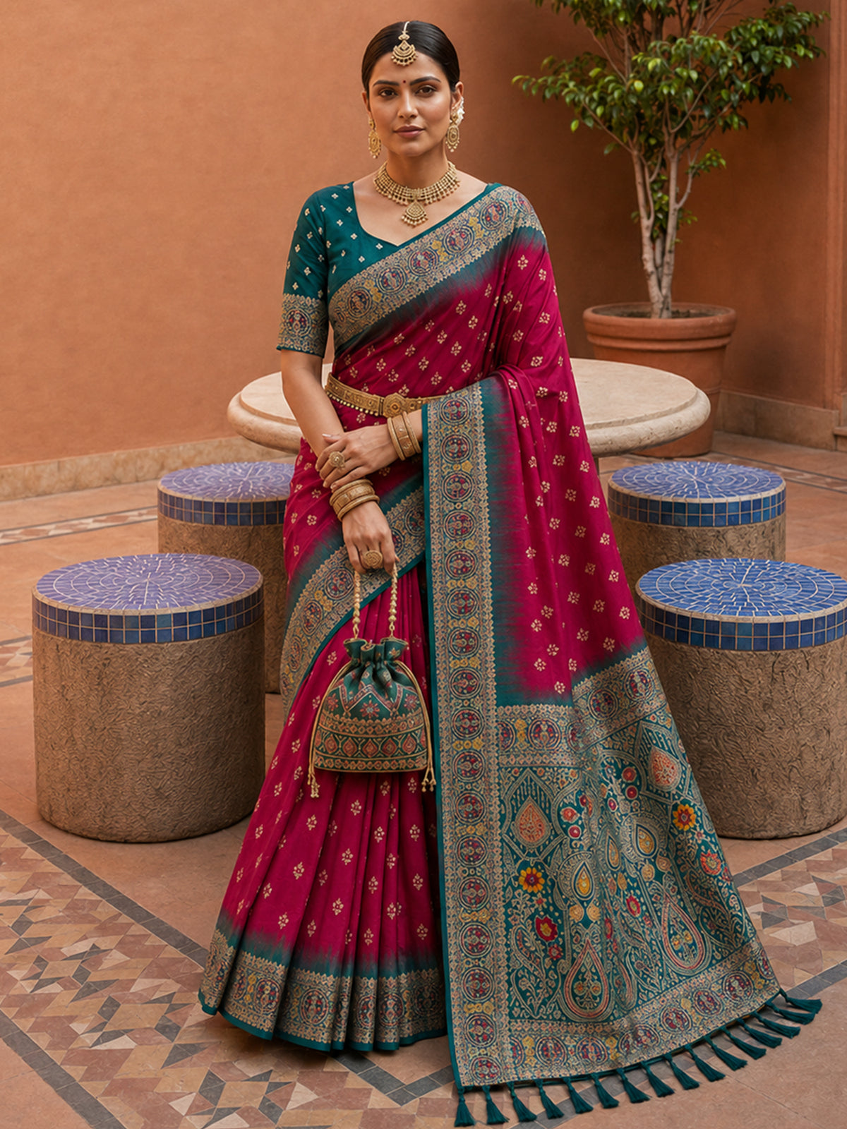Women's Banarasi Silk Saree With Unstitched Blouse Piece