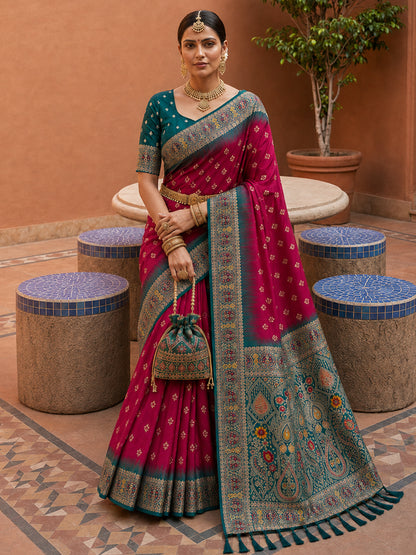 Women's Banarasi Silk Saree With Unstitched Blouse Piece