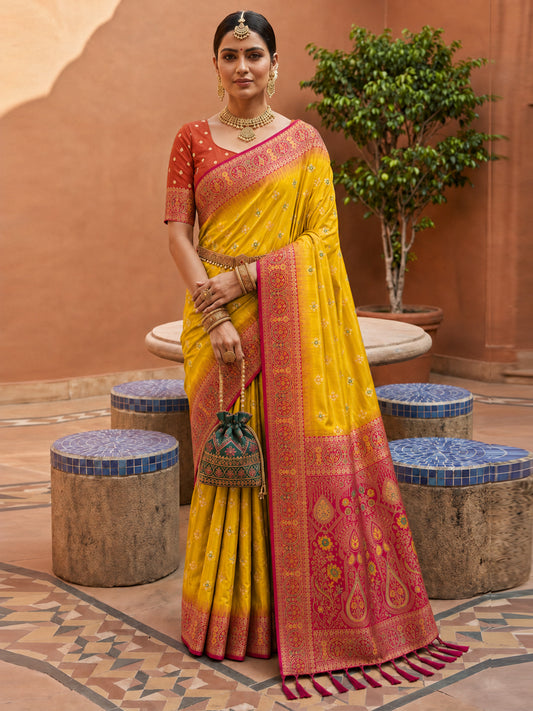 Women's Banarasi Silk Saree With Unstitched Blouse Piece