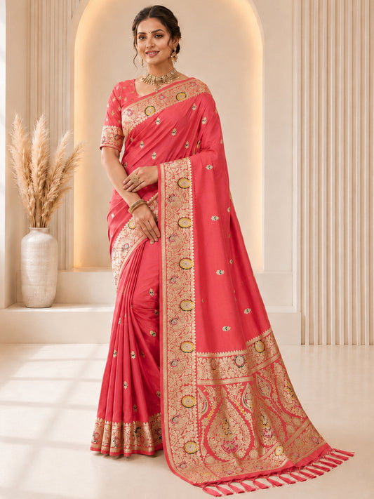 Women's Banarasi Silk Saree With Unstitched Blouse Piece