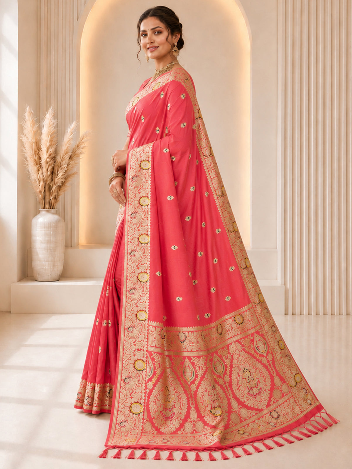 Women's Banarasi Silk Saree With Unstitched Blouse Piece