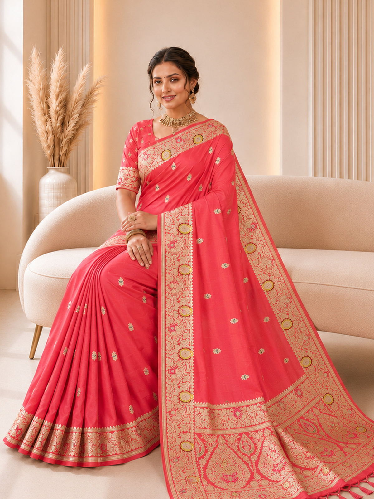 Women's Banarasi Silk Saree With Unstitched Blouse Piece