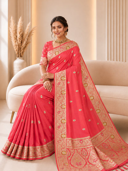Women's Banarasi Silk Saree With Unstitched Blouse Piece
