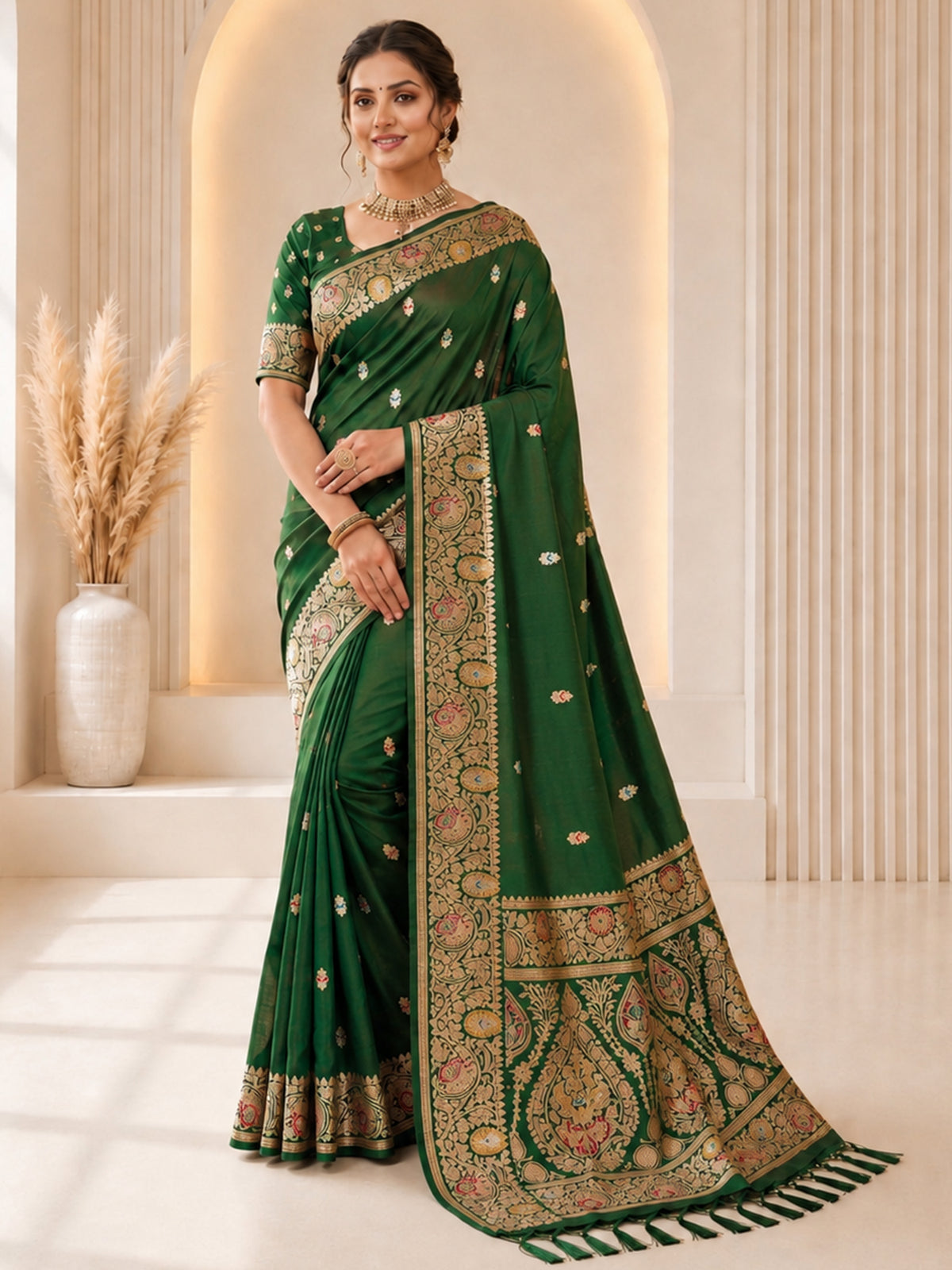 Women's Banarasi Silk Saree With Unstitched Blouse Piece