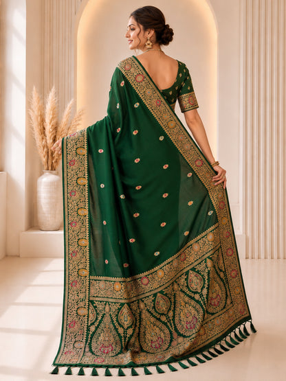 Women's Banarasi Silk Saree With Unstitched Blouse Piece