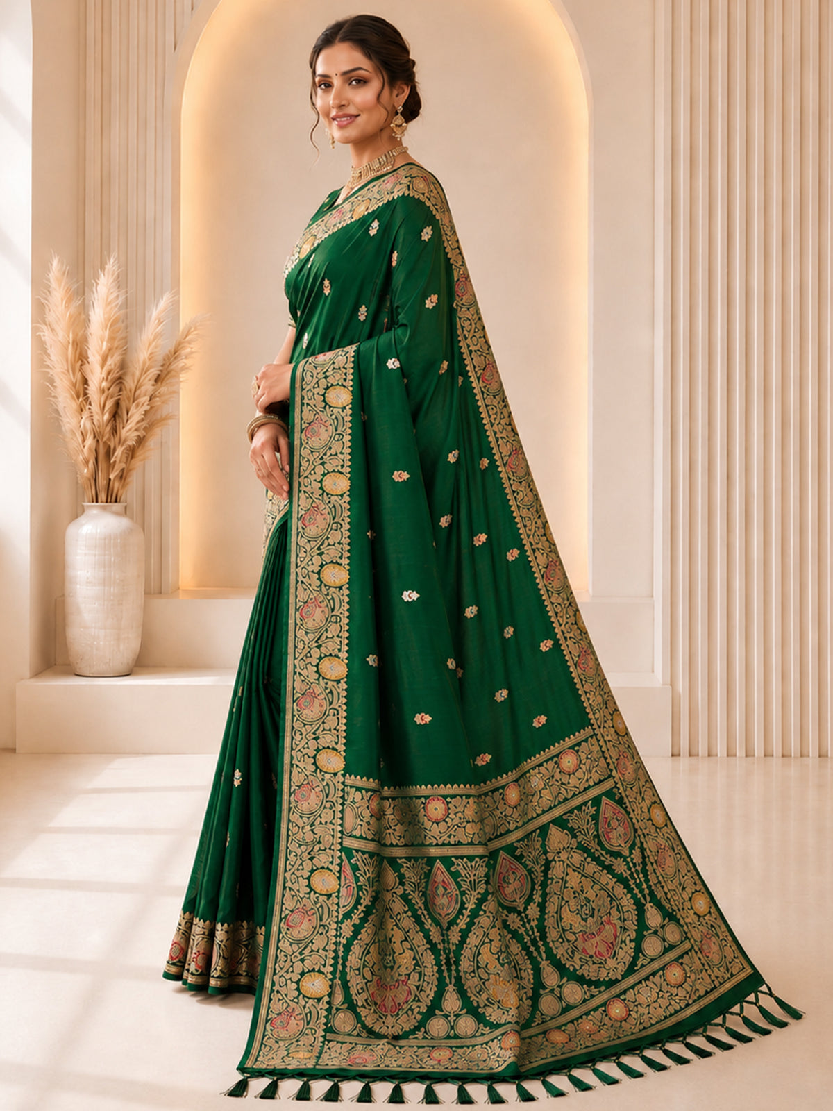 Women's Banarasi Silk Saree With Unstitched Blouse Piece