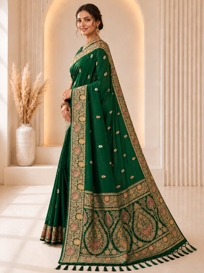 Women's Banarasi Silk Saree With Unstitched Blouse Piece