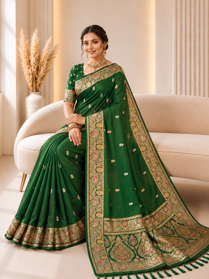 Women's Banarasi Silk Saree With Unstitched Blouse Piece