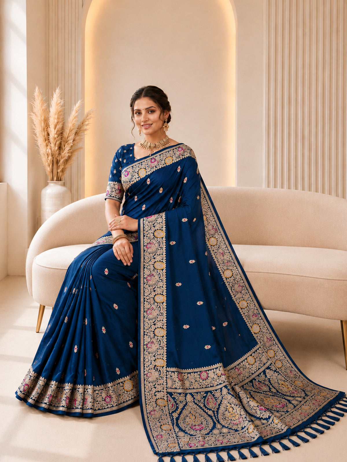 Women's Banarasi Silk Saree With Unstitched Blouse Piece