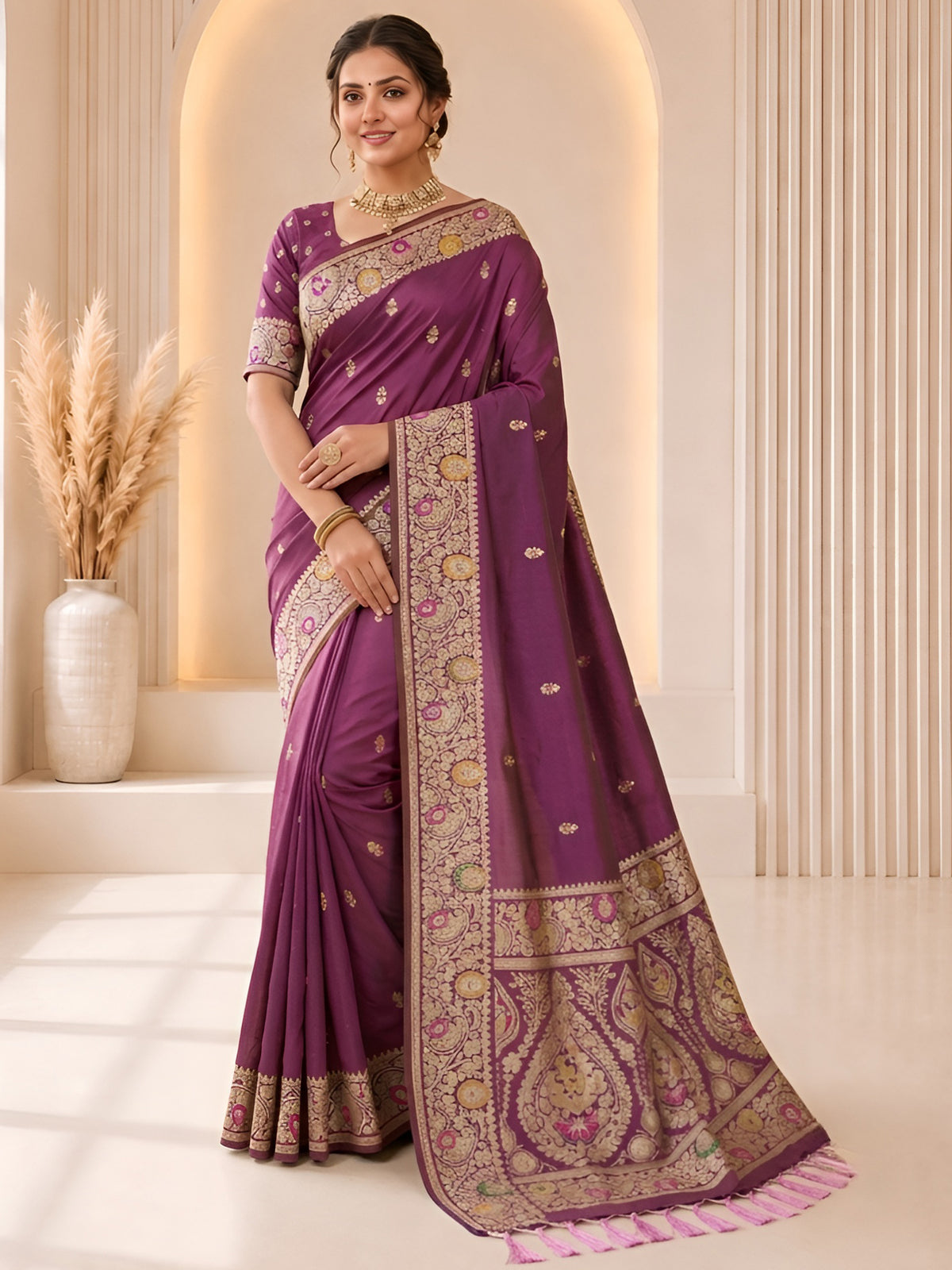 Women's Banarasi Silk Saree With Unstitched Blouse Piece