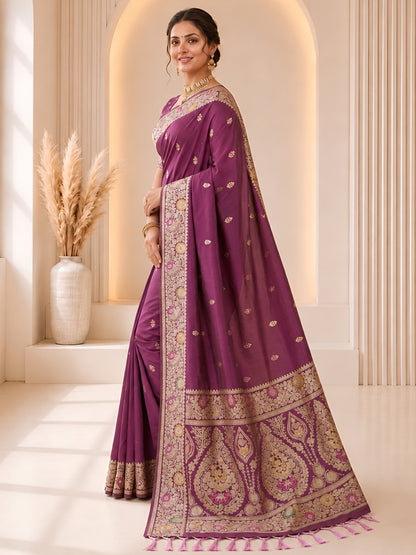 Women's Banarasi Silk Saree With Unstitched Blouse Piece