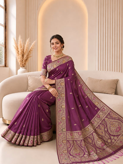 Women's Banarasi Silk Saree With Unstitched Blouse Piece