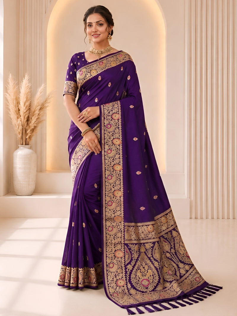 Women's Banarasi Silk Saree With Unstitched Blouse Piece