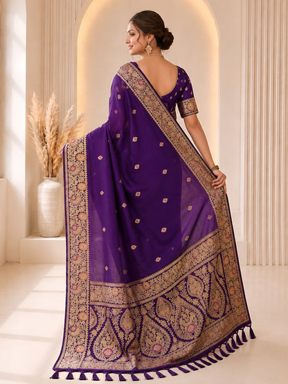 Women's Banarasi Silk Saree With Unstitched Blouse Piece