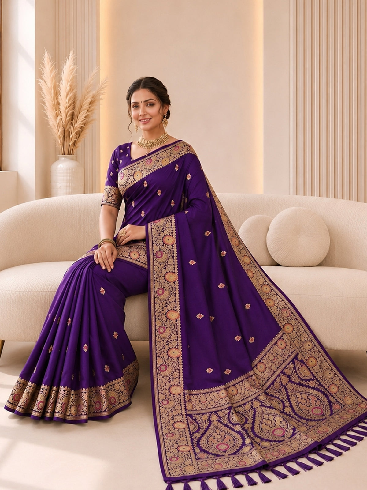 Women's Banarasi Silk Saree With Unstitched Blouse Piece