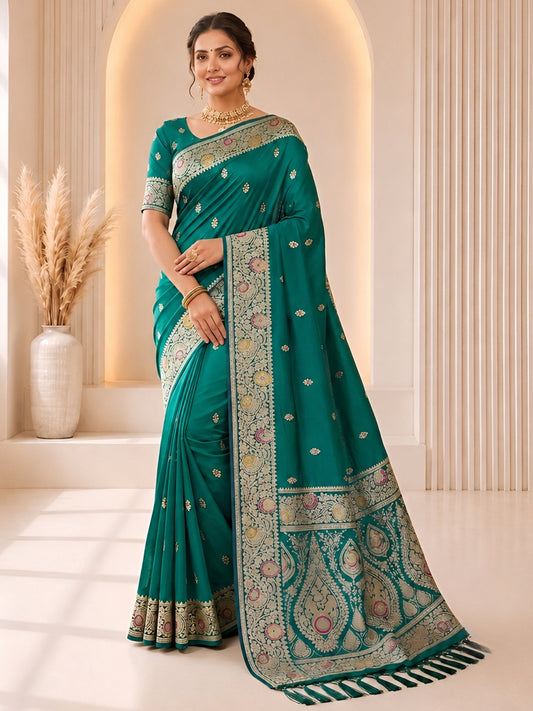 Women's Banarasi Silk Saree With Unstitched Blouse Piece