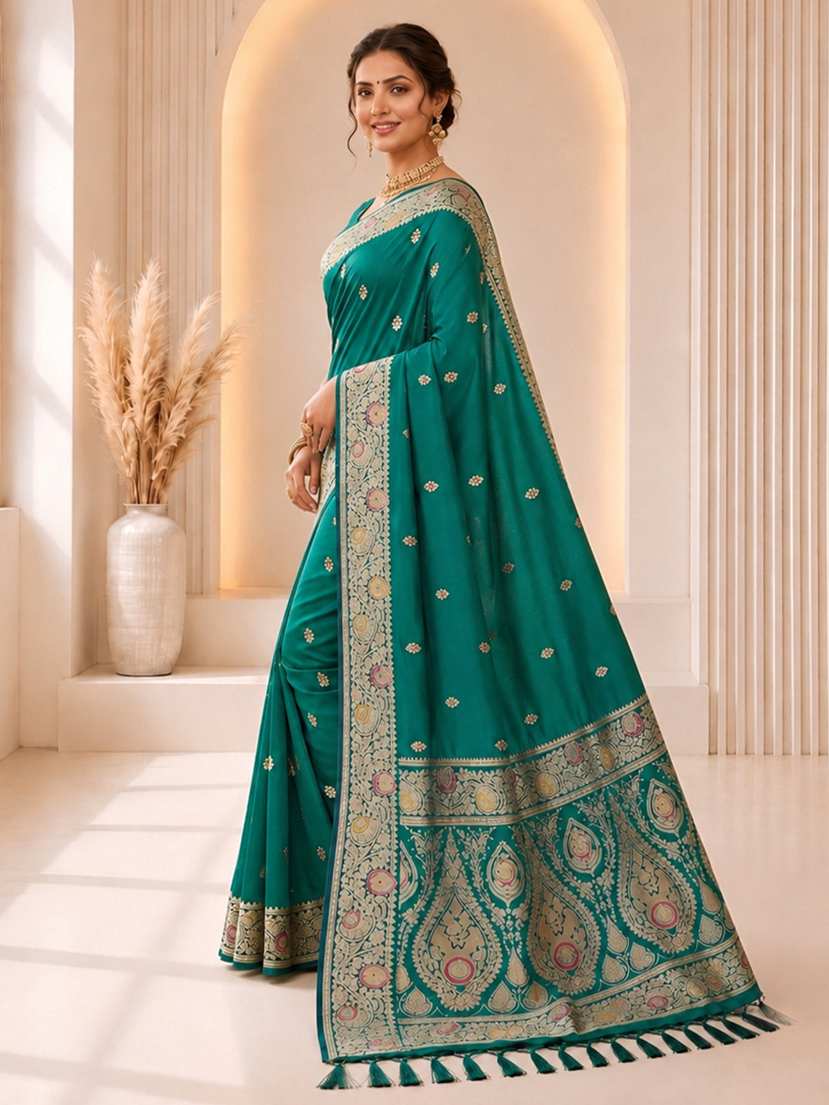 Women's Banarasi Silk Saree With Unstitched Blouse Piece