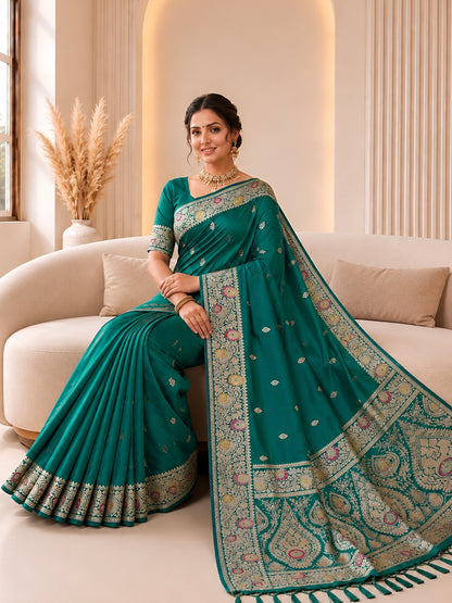 Women's Banarasi Silk Saree With Unstitched Blouse Piece