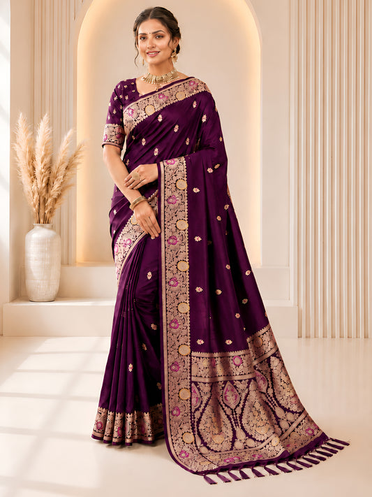 Women's Banarasi Silk Saree With Unstitched Blouse Piece