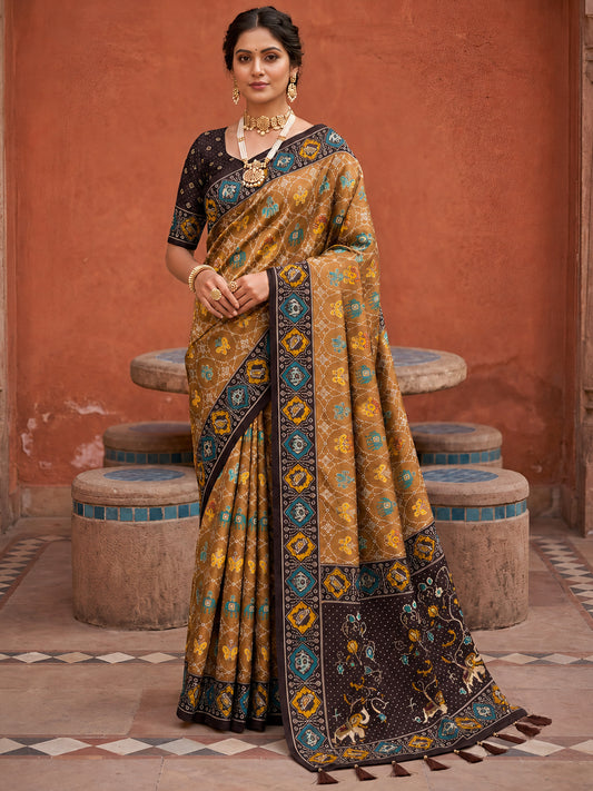 Women's Patola Silk Saree With Unstitched Blouse Piece
