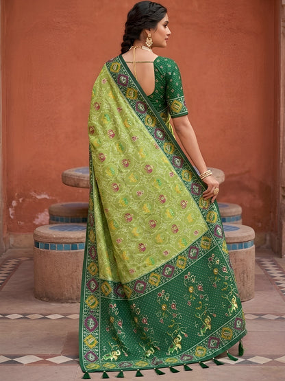 Women's Patola Silk Saree With Unstitched Blouse Piece