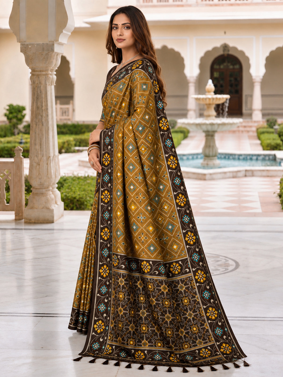 Women's Patola Silk Saree With Unstitched Blouse Piece