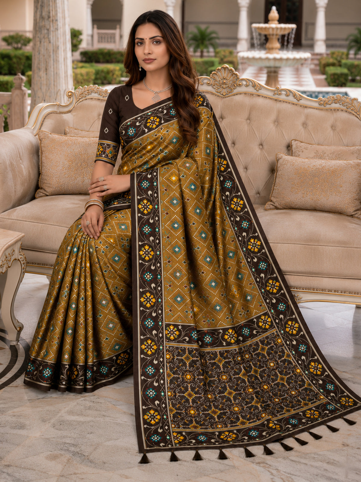 Women's Patola Silk Saree With Unstitched Blouse Piece
