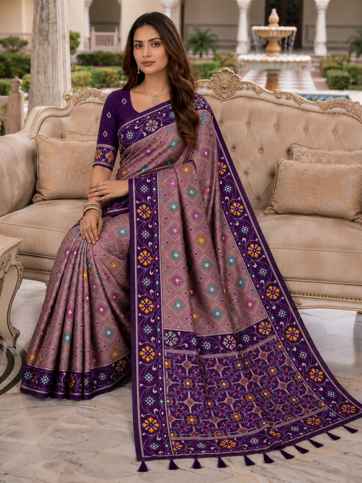 Women's Patola Silk Saree With Unstitched Blouse Piece