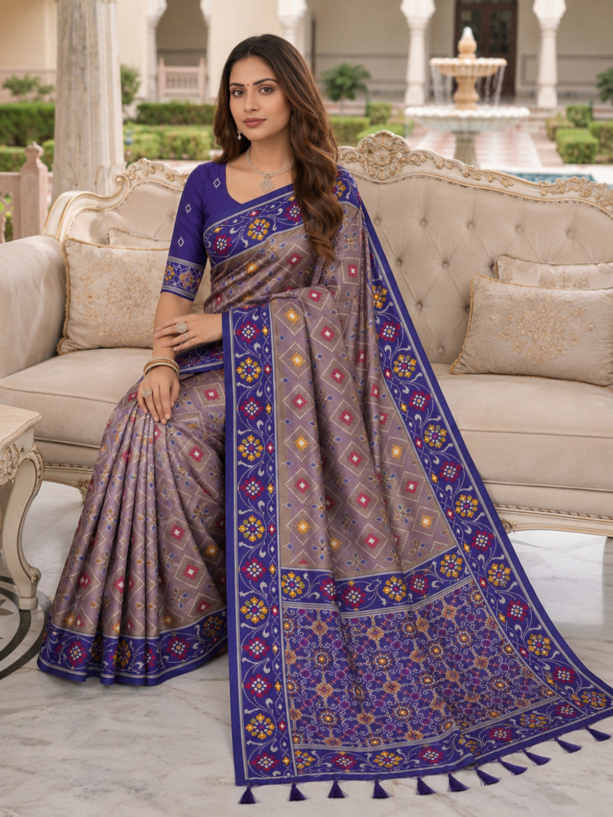 Women's Patola Silk Saree With Unstitched Blouse Piece