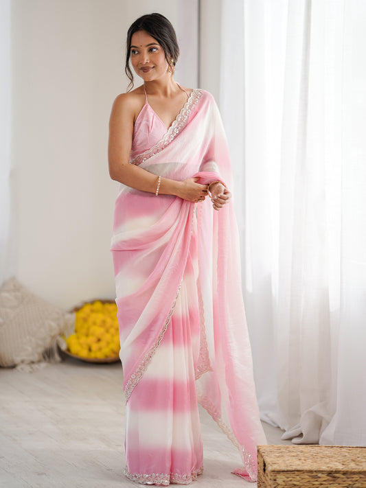 Women's Fendy Satin Saree With Unstitched Blouse Piece