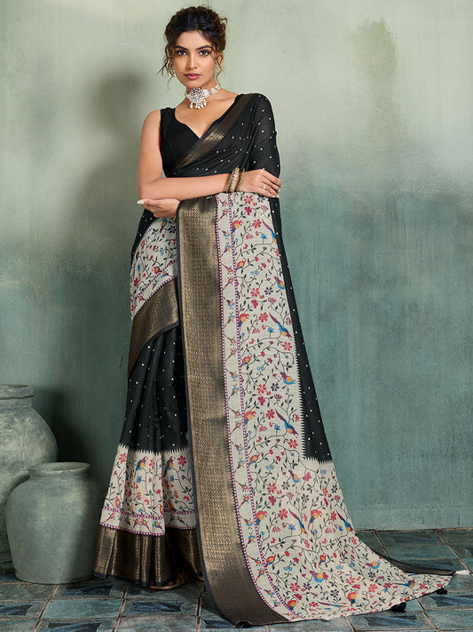 Women's Linen Printed Saree With Unstitched Blouse Piece