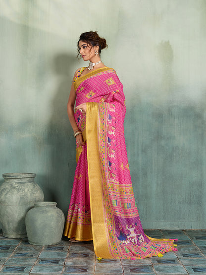 Women's Linen Printed Saree With Unstitched Blouse Piece
