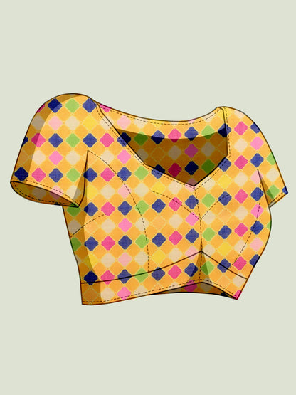 Women's Linen Printed Saree With Unstitched Blouse Piece