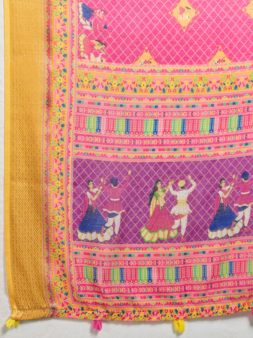 Women's Linen Printed Saree With Unstitched Blouse Piece