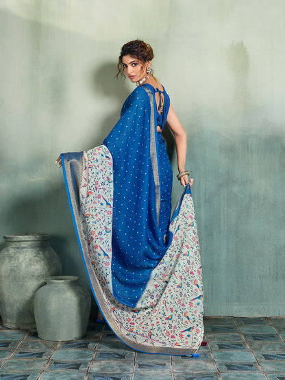 Women's Linen Printed Saree With Unstitched Blouse Piece