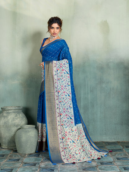 Women's Linen Printed Saree With Unstitched Blouse Piece